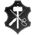 simbolo  vera pelle, martello ,forbici e punta
