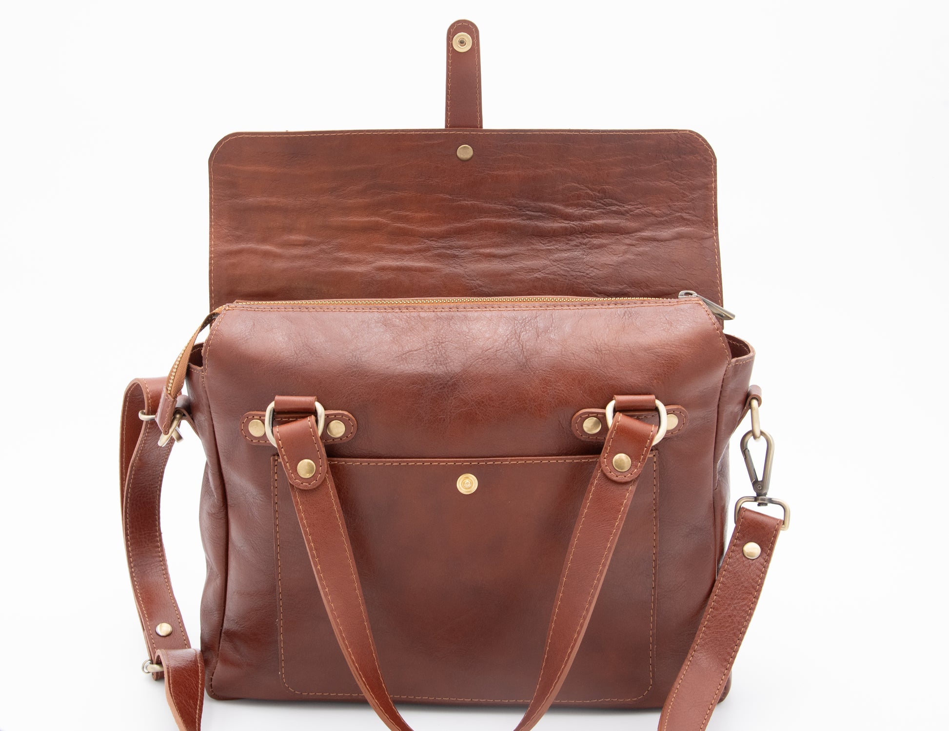 Borsa artigianale in pelle marrone con manici e tracolla regolabile – Ispirazione pelletteria