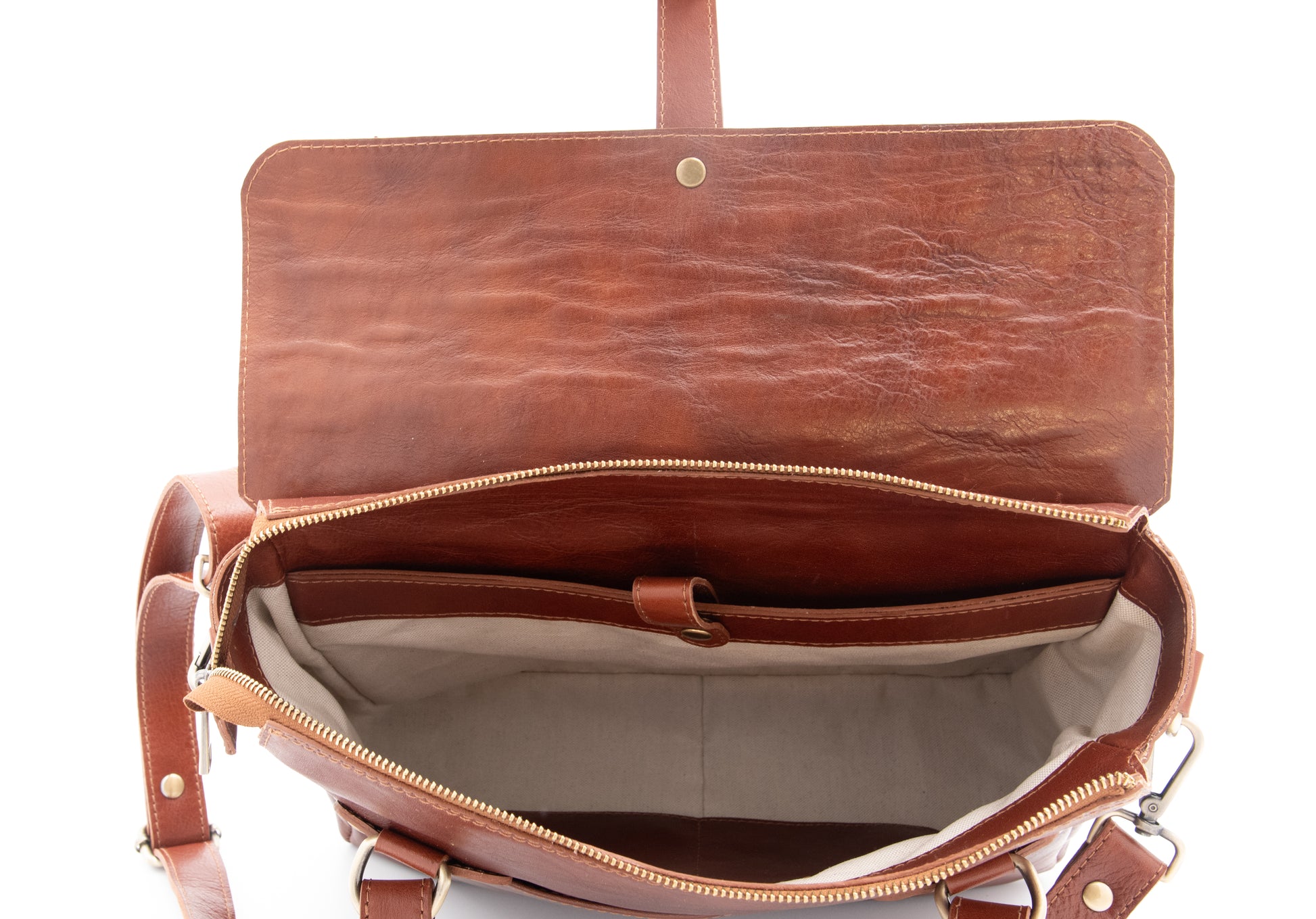Borsa artigianale in pelle marrone con manici e tracolla regolabile – Ispirazione pelletteria