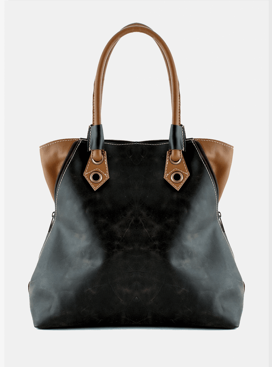 Borsa tote PIRAMIDA in pelle bicolore - ISPIRAZIONE pelleteria artiginale
